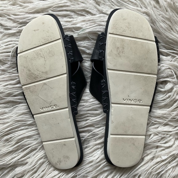 Vince Nico Black Leather Criss Cross Slide Squared Toe Flat Sandals Size 7.5 - Picture 9 of 13